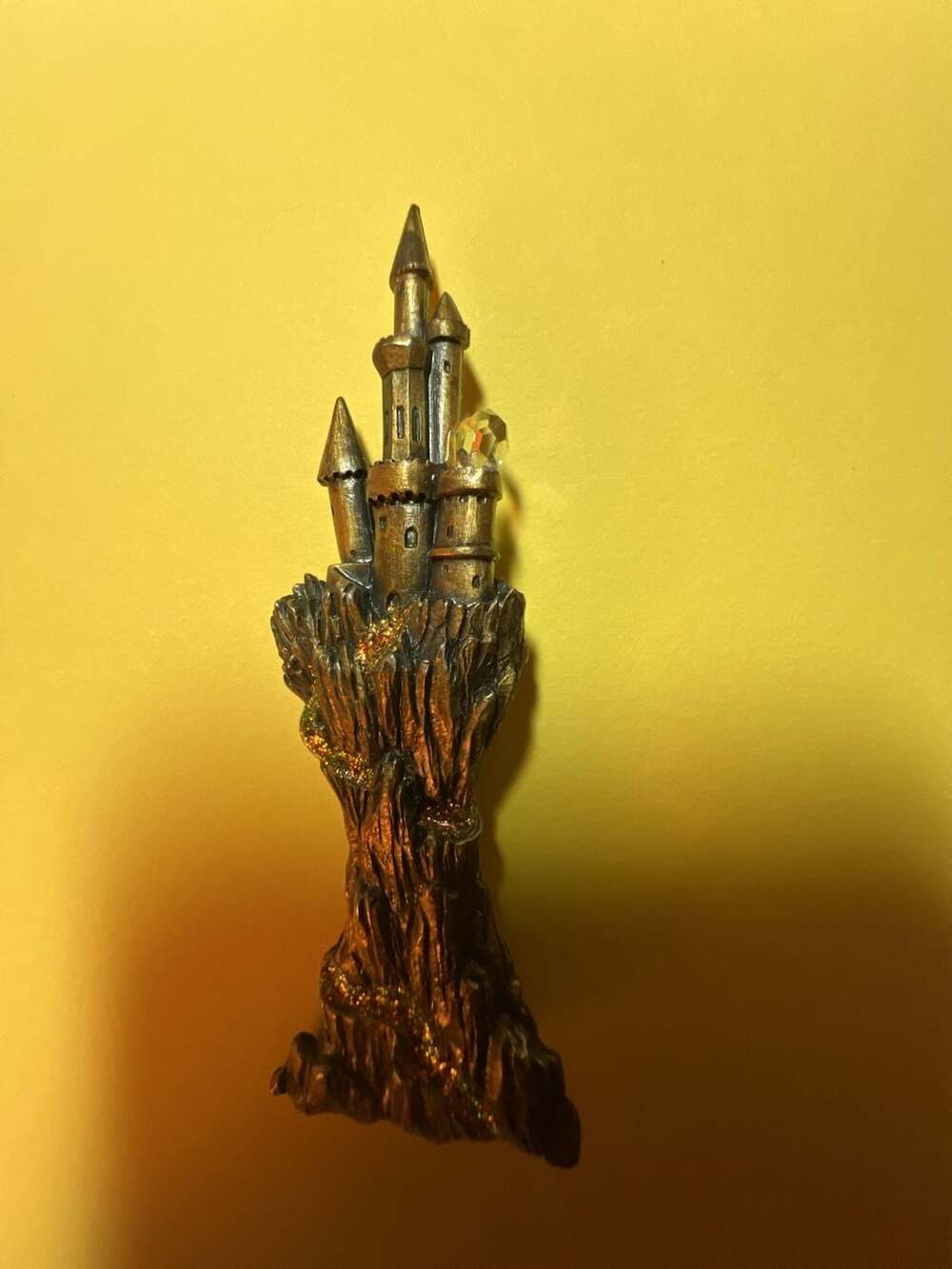Vintage JJ Jonette Jewelry Castle on Mountain Brooch with Crystal